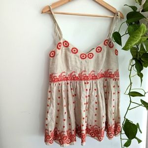 Anthropologie Lithe Linen Sandalwood Boho Embroidered Blouse